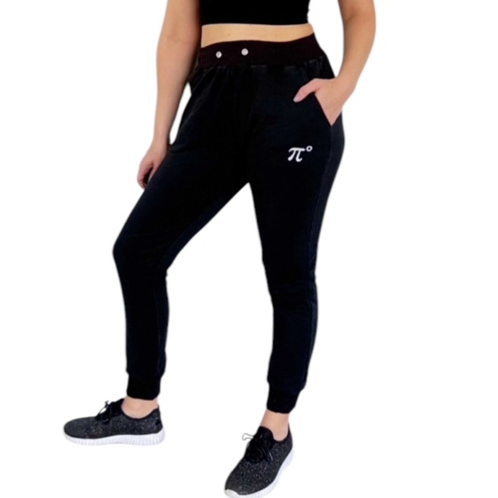 Black pi symbol tapered ankle dual pocket jogger style sweatpants size small